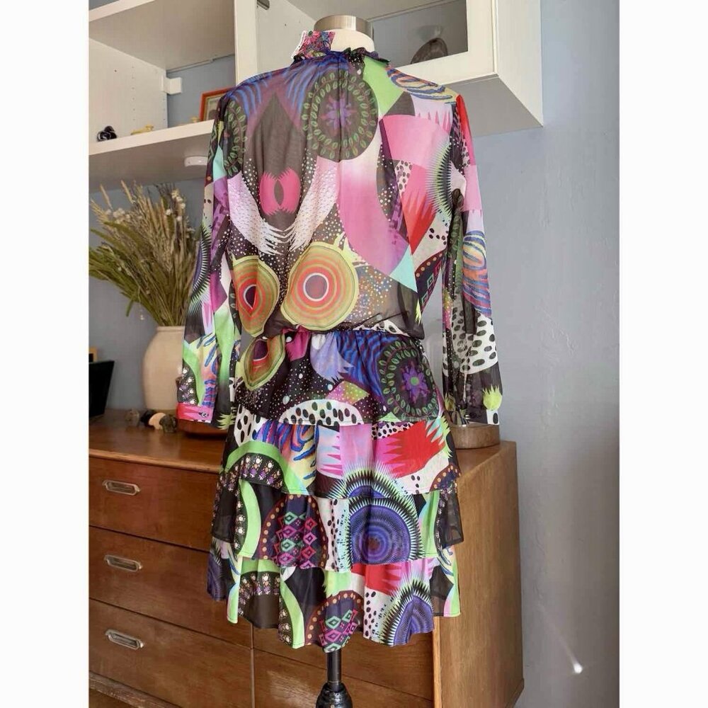 Desigual + M. Christian Lacroix Mesh Layered Dress Artsy Print - Picture 6 of 11